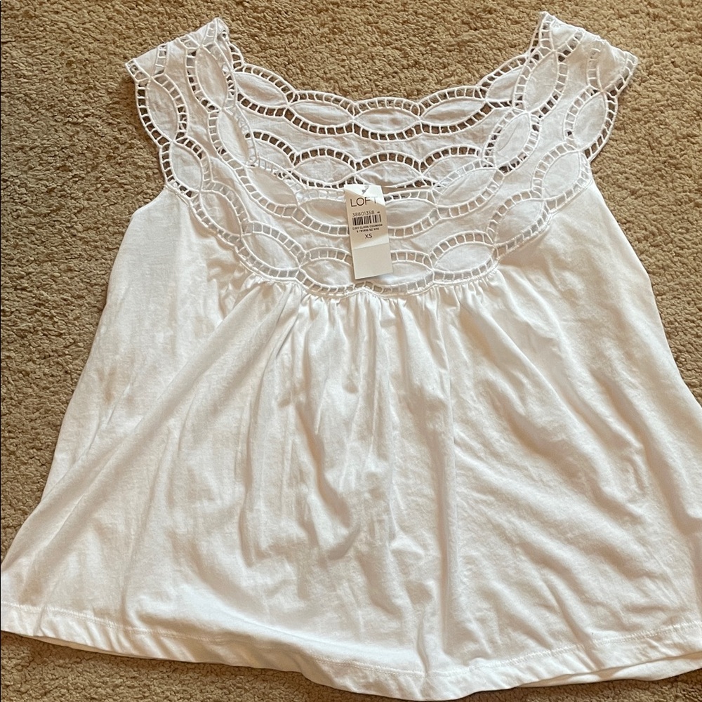 LOFT White Scalloped Lace Blouse